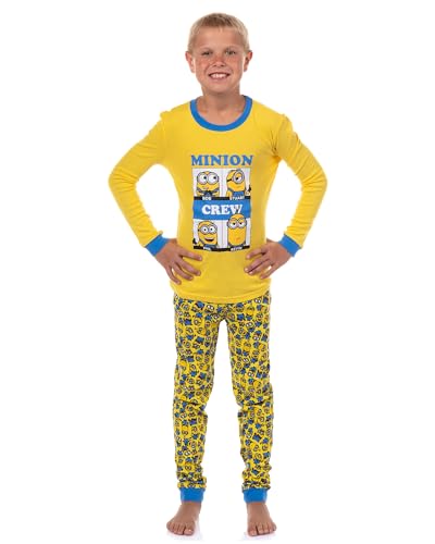Despicable Me Boys' Minions Crew Bob Stuart Phil Kevin Tight Fit Sleep Pajama Set (4) Yellow