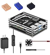Raspberry Pi 4 Case with Cooling Fan, 5V 3A Power Supply, 3 Aluminum Heatsinks and Screwdriver fo...