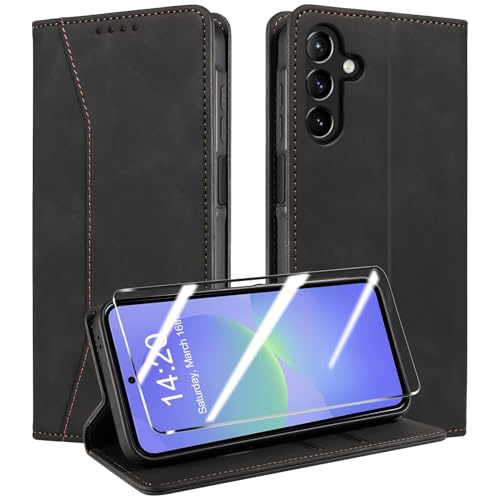 QHOHQ Funda para Samsung Galaxy A37 5G + Protector de Pantalla, [Protección RFID] Avanzado PU Piel Carcasa, [Ranura], Cierre Magnético, Tapa Antichoque   Negro