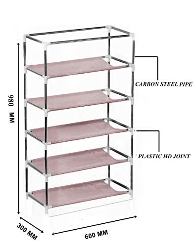 Image of CMerchants Plastic Multipurpose Collapsible Tree House Wardrobe Organizer With Non Woven Dustproof Zip Cover For Clothes (5 Shelve,) (Pink)