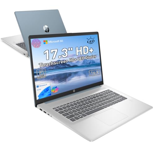 Image of HP 17.3 inch Touchscreen Laptop w /Microsoft 365, 8GB RAM, 128GB UFS | Webcam w / shutter, Fingerprint Reader, Backlit Keyboard, Microsoft Copilot Key, Intel Quad-Core CPU, Win11, Blue