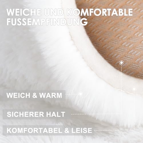 ROHATIM Teppich Rund 100 cm Weiß Waschbar Rutschfester Runder Hochflorteppich Wohnzimmer Kinderzimmer Schlafzimmer Flauschig