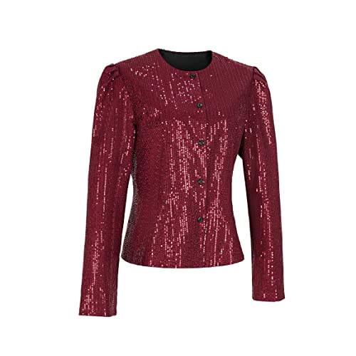 Women's Sequin Button Jacket Sparkle Bomber Jacket Shiny Suit(2X,Z2344GY)2