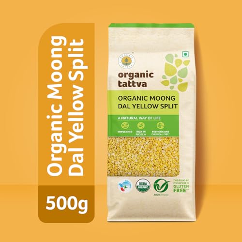 Image of Organic Tattva Yellow Moong Dal Split 500g | Protein-Rich Pesara Pappu Easy-to-Digest Dal for Daily Cooking | Pure, Unpolished & Organic Homestyle Pulses