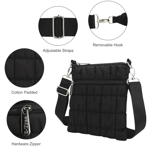 Small Quilted Crossbody Bag for Women Puffer Cross Body Purse with Shoulder Strap Wallet Cute Mini Handbags Light-Weight Black4