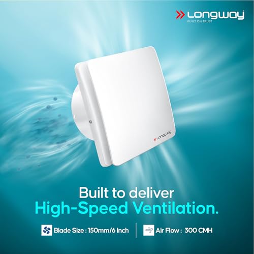 Image of LONGWAY FreshX 6 Inch 150 mm Energy Efficient Exhaust Fan | High Speed Powerful Motor | Noiseless Operation | Rust Proof | Suitable for Bathroom, Kitchen, Office (White)