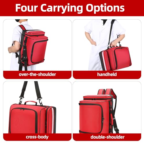 Image of First Aid Bag Empty Medical Bags First Aid Backpack Medical Backpack Shoulder /Backpack /Handheld Home Health Nurse Bag Empty First Aid Storage Bag with Detachable Divider