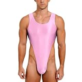 Herren Glanzbody, ärmellos mit U-Ausschnitt hoher Beinausschnitt String-Design Gymnastikbody mit Stretch, tiefem Rückenausschnitt funkelndem Finish, figurbetonter Einteiler für Training Yoga Fitness