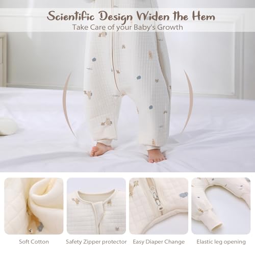 Image of Miracle Baby Sleep Sack with Feet, 1.0 TOG Sleeveless Sleeping Sack with Legs, Breathable Cotton Sleeping Bag for Toddlers