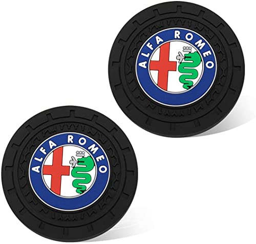 2.75 Inch Diameter Oval Tough Car Logo Vehicle Travel Auto Cup Holder Insert Coaster Can 2 Pcs Pack Fit Alfa Romeo Accessories