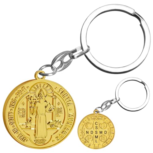 Image of St Benedict Medal Key Chain Saint Benedict Keychain Bless Safety Religious Gift for Parent, Family, Friend, Driver