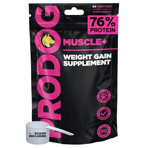 ProDog Muscle+ Dog Weight Gainer - Advanced Nutrition 76% Protein Per Scoop & Omega 3,6,9 - Supplement for Muscle Growth & Recovery, Underweight, Malnourished Dogs (60 Servings)