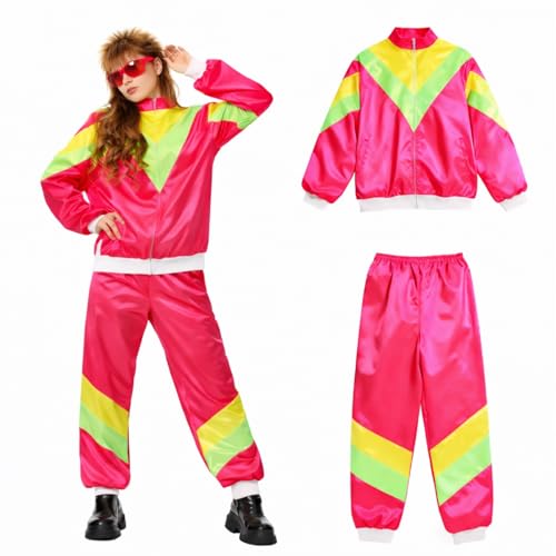 Costumed Jogginganzug 80er 90er Jahre Overall - Trainingsanzug Outfit Retro Bad Taste - Jogginganzug Herren & Damen - Fasching & Karneval (M-L pink)