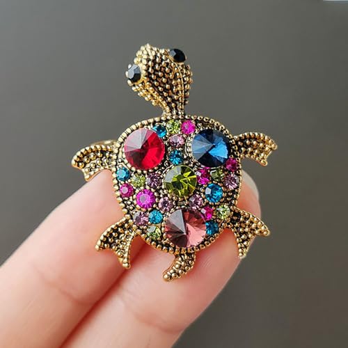 Image of Sea Turtle Rhinestone Brooch Pin for Women Girls Crystal Colorful CZ Ocean Animal Golden Plated Pins Clip Lapel Shirt Dress Jacket Badge Brooches Pins Cute Jewelry Gifts Birthday