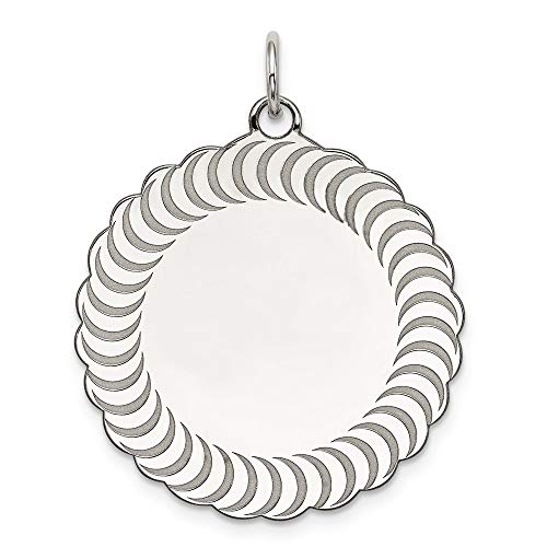 Solid 925 Sterling Silver Engravable Scalloped Patterned Front/Back Charm Brushed Matte Finish Pendant - 31mm x 25mm