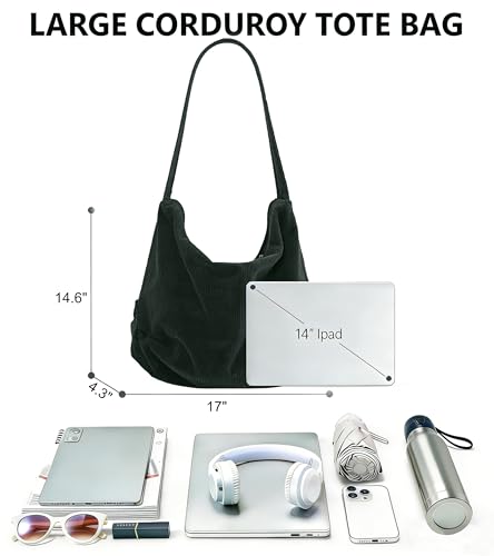 Image of 2026 Corduroy Tote Bag with Zipper Large Casual Handbags Shoulder Purse for Women