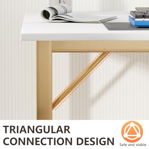 Image of BestOffice Computer Desk,Home Office Desk, Modern Simple Style for Home Office Study Writing (Gold, 55 Inch)