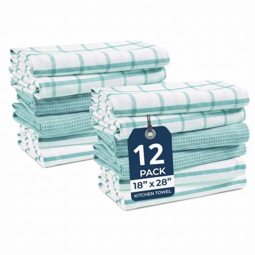 Image of LANE LINEN 100% Cotton Kitchen Towels for Cleaning 12PC - Aqua