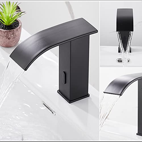 Grifo sin contacto de cascada premium con sensor electrónico negro para lavabo baño 6