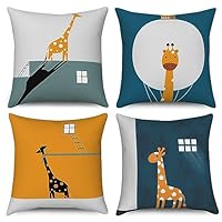 Hengjiang Federa Per Cuscino 45x45 Cm Con Stampa Animali: Leone, Elefante, Giraffa Su Fondo Marrone, In Cotone E Lino, Doppia Faccia, Cerniera Nascosta, Decorazione Casa