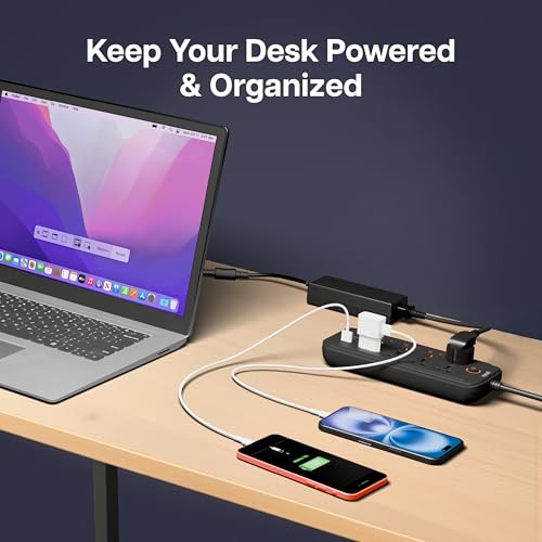 Image of Geonix PowerSpan U8 | Power Strip with 8 Universal Sockets, 2500W Max., 4 USB Ports, 2 C-Type Port, 10 Amps, 3 Mtr Copper Cable, Overload Surge Protection, Durable Abs Body, 250 Volts (Black)