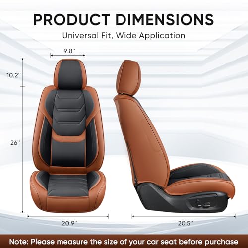 Image of TIEHESYT Leather Car Seat Covers Full Set with Lumbar Support, Waterproof Car Seat Cover, Universal Seat Covers for Cars, Trucks, SUVs, Sedans, Pickups, Airbag Compatible, Front Pair, Brown&Black