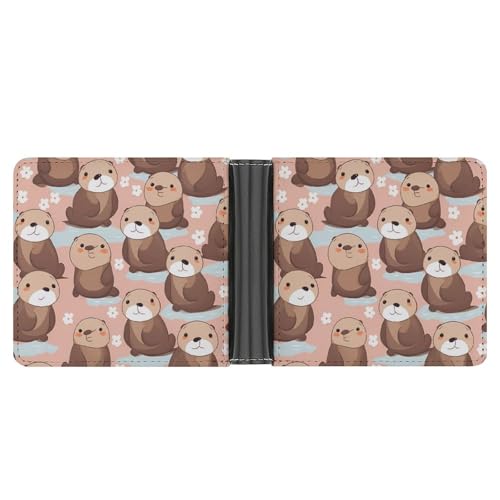 Kawaii Otters Funny Billfold Wallet Credit Card Holder Slim Passcase Pouch Purse for Men Women