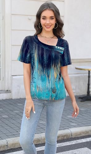 Soesdemo Womens Summer Tops Asymmetrical Neck Short Sleeve Button Dressy Casual Lightweight Tunic T Shirts Blouse2