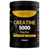 Créatine 5000 Mega Caps, 5000 mg de créatine monohydrate par dose journalière, 300 capsules véganes, 100% pure, Facteur Mesh 200, Végane et testée en laboratoire