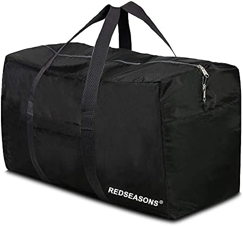Extra Große,Faltbare Reisetasche mit Handschlaufe, Geeignet für Reisen wasserdichte Tragetasche, Camping（Schwarz）