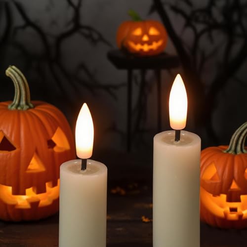 Image of Flameless Taper Candles with Remote, Set of 3 Real Wax LED Taper Candles Battery Operated with 3D Wick, Flameless Candlesticks for Halloween Christmas Holiday Decor(0.75 inchx9.8 inch)