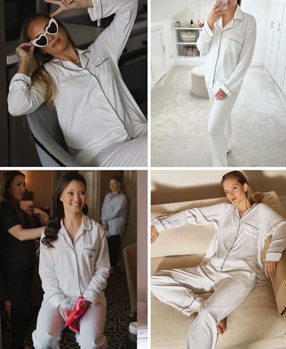 Image of Women's Pajama Sets Long Sleeve Sleepwear Button Up Shirt With Pajama Pants Soft Pjs Lounge Sets