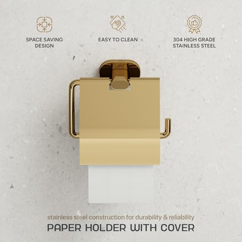 Image of LAPO Toilet Paper Holder for Bathroom, 304 Stainless Steel Tissue Paper Roll Holder, Wall Mounted Toilet Roll Holder, Toilet Tissue Holder, Anti Rust Protection, Gold Finish, 25 Years Warranty - KIK