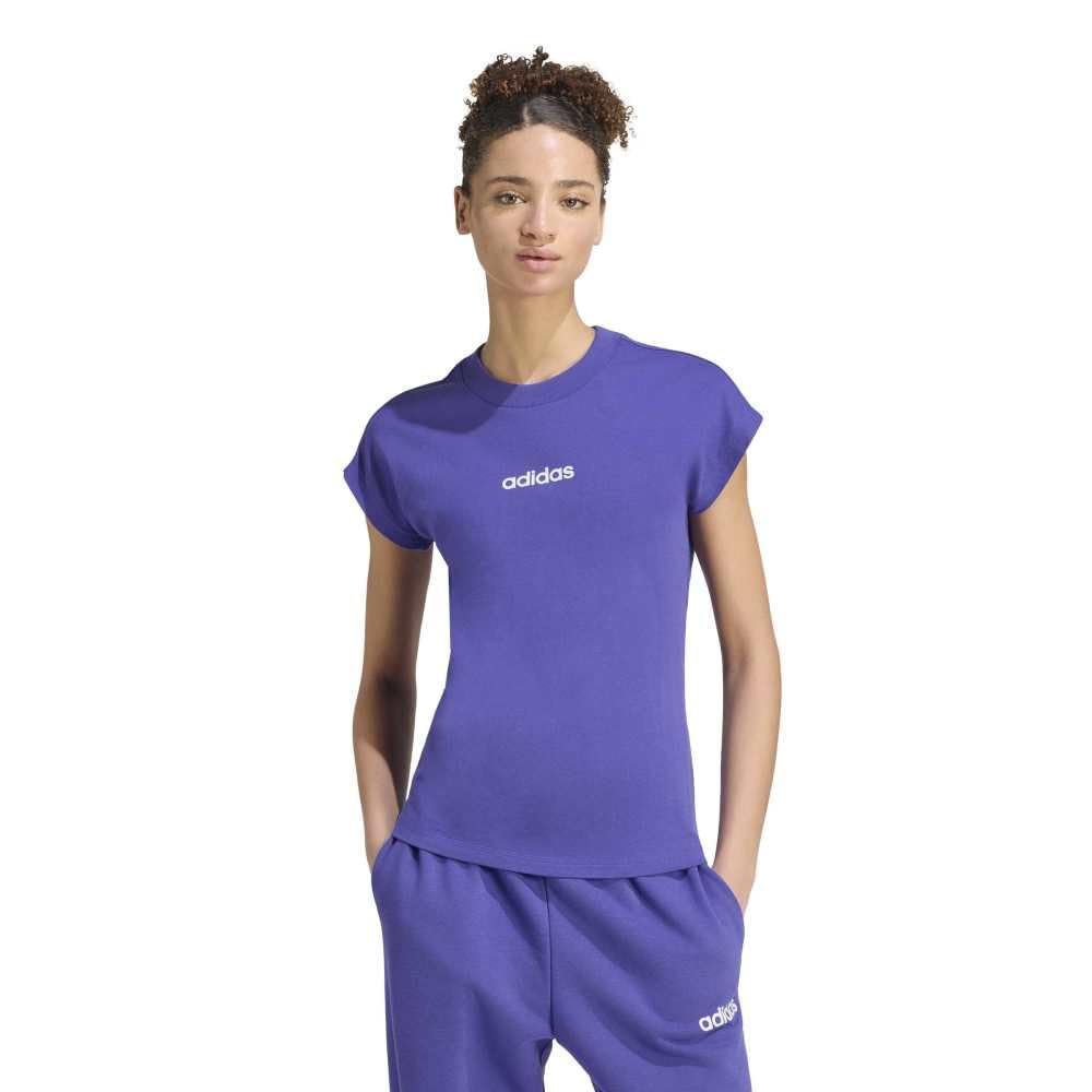 adidas Women's Essentials Linear Cotton Shirt, Pure Purple/White, S