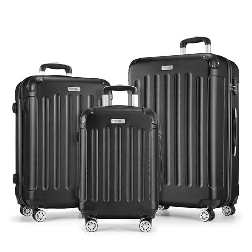 MERISH Reisekoffer Koffer Kofferset Trolleys Zwillingsrollen 3tlg. Hartschale in 9 Farben (Black, Set)