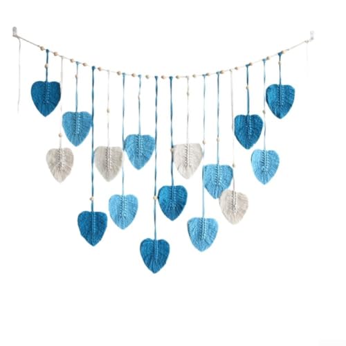 Tapiz bohemio de hojas azul 90x50 cm de algodón tejido a mano para pared