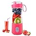 Przenośny mini smoothies shakes blender: Osobisty rozmiar pojedynczy serwowanie sokowirówka do owoców mikser kubek z bezprzewodowym ładowaniem USB mały elektryczny indywidualny blender do soków smoothies koktajli mlecznych - różowy