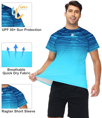 Image of AOBUTE Mens Swim Shirts Short Sleeve UPF 50+ Sun Shirt Quick Dry Rash Guard Fishing Swimming Shirt
