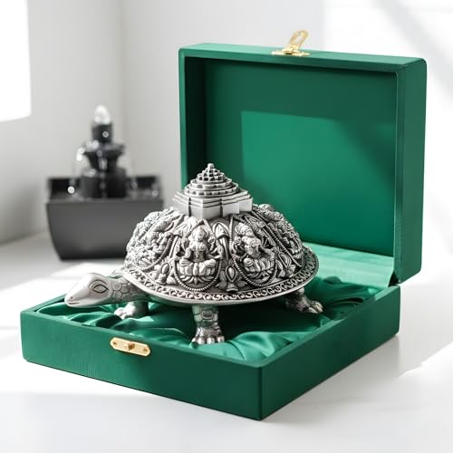 Image of 999 Pure Silver Plated Ashta Lakshmi Tortoise Idol | Vastu Home Decor for Pooja Room & Mandir | Turtle Showpiece for Prosperity & Good Luck (4.7 inch)