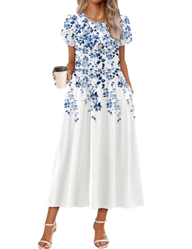 Image of Zeagoo Summer Dresses for Women 2026 Maxi Bohemian Floral Short Sleeve Long Dress Casual Flowy Tired Beach Sundress
