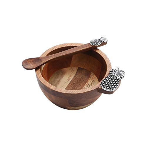 Conjunto 2 PC BOWL MADEIRA e COLHER de PAU ABACAXI, Bon Gourmet, 10 x 10 x 5 cm
