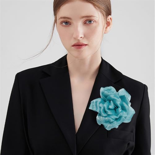 Image of Flash Camellia Flower Brooch Pin for Women Men Elegant Texture Fabric Dahlia Rose Floral Brooches Lapel Pins Dainty Wedding Holiday Party Costume Dress Accessories Jewelry
