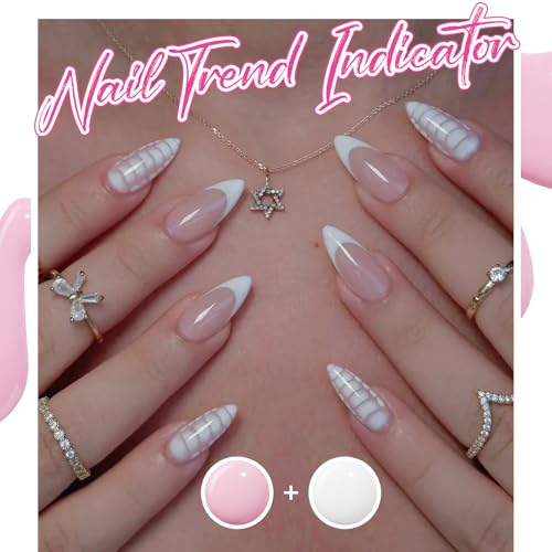 Image of modelones French Manicure Tip Gel Polish Set, 2Pcs 15ML White Jelly Pink Gel Nail Polish Kit Light Pink Milky White French Tip Nail Base Colors Soak Off LED DIY at Home Salon for Women