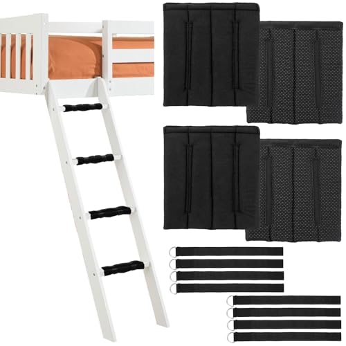 BTSKY Etagenbettleiter-Pads mit 8 verstellbaren Klettverschlüssen – schwarze rutschfeste Schaumstoffpolsterung für Trittleiter, Kletterleiter, Bettleiter, Teleskopleiter, 4 Stück