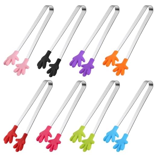 Shindel Food Tong, 4-Piece Set, 5-inch Hand-Shape Silicone Ice Tong