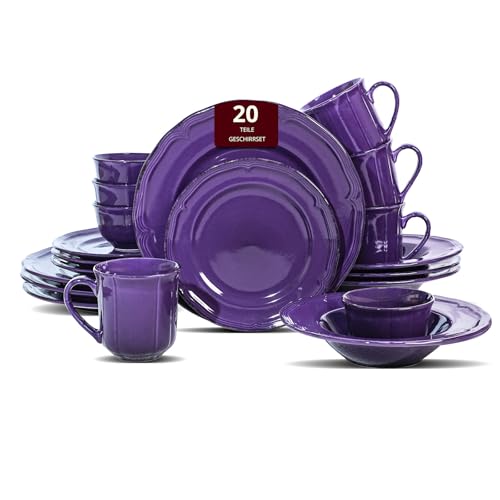 Service de table 20 pièces en grès pour 4 personnes, résistant aux rayures, motif campagne...