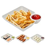4 Pcs Chips and Salsa Serving Dish Plates, Veggie Platter Dipping Serving Trays with Sauce Rack for Buffet Family Party Appetizer Sushi Taco Salsa Charcuterie Barbecue Plate, Reusable (White 4PCS)