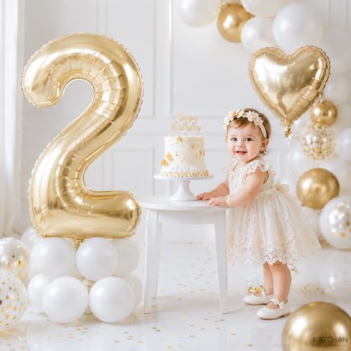 Image of KatchOn, Number 2 Balloon, 40 Inch Champagne Gold Foil Number Balloon