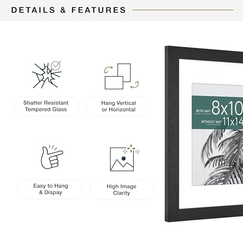 MCS Studio Gallery 11x14 Matted Photo Frame with 8x10 Picture Display, Black Woodgrain Vertical & Horizontal Wall Hanging Large Picture Frame for Photos & Art Prints (1-Pack)