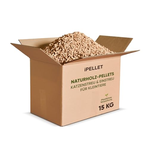 iPELLET Naturholz-Pellets – Katzenstreu & Einstreu für Kleintiere | 100% naturbelassen, hochsaugfähig & geruchsbindend | 7 kg oder 15 kg Box (15...